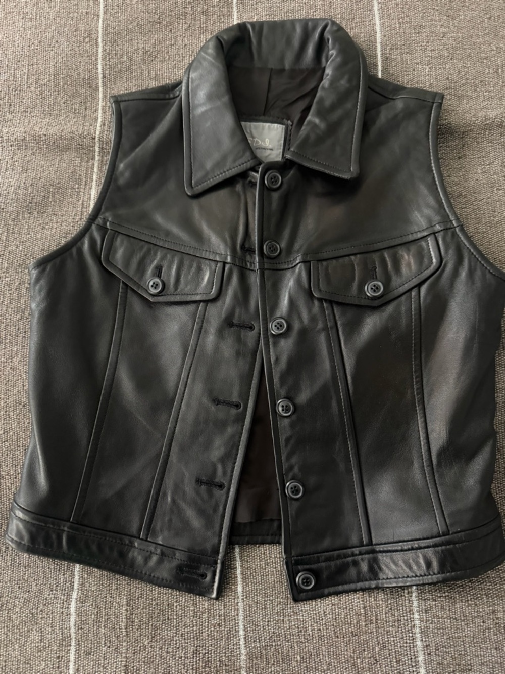 Black Leather Button-Front Vest by Fedi International